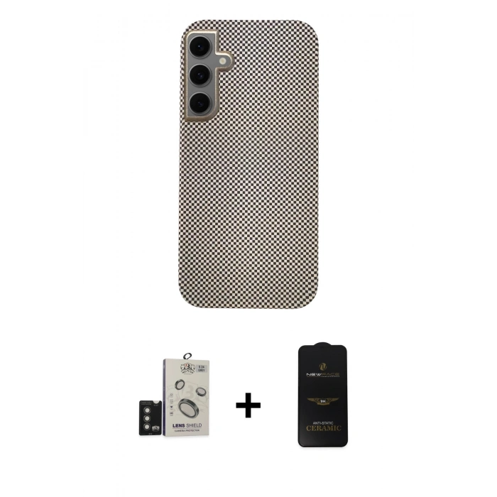 MARSİLYAN™- Galaxy S24 Kılıf Eksen Prime - Siyah 6D Antistatik Mat Seramik Hayalet Nano Ekran Koruyucu + Bilvis Titan Kamera Lens - TMGI
