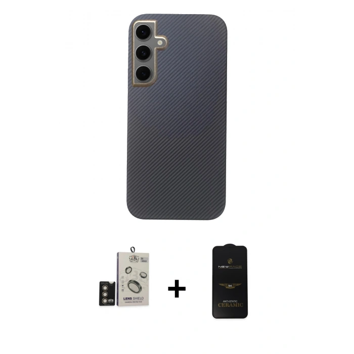 MARSİLYAN™- Galaxy S24 Kılıf Eksen Prime - Siyah 6D Antistatik Mat Seramik Hayalet Nano Ekran Koruyucu + Bilvis Titan Kamera Lens - GD