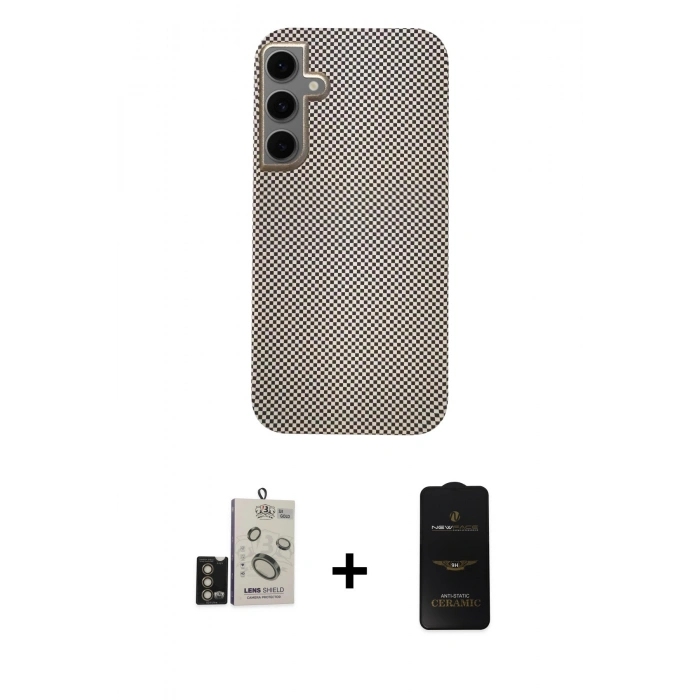 MARSİLYAN™- Galaxy S24 Kılıf Eksen Prime - Siyah 6D Antistatik Mat Seramik Hayalet Nano Ekran Koruyucu + Bilvis Titan Kamera Lens - GD