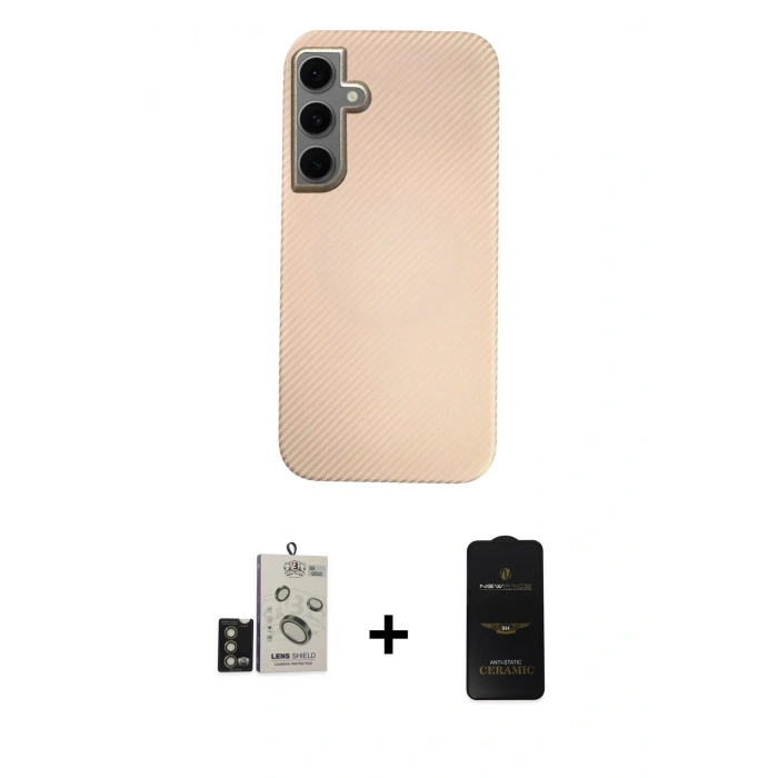 MARSİLYAN™- Galaxy S24 Kılıf Eksen Prime - Siyah 6D Antistatik Mat Seramik Hayalet Nano Ekran Koruyucu + Bilvis Titan Kamera Lens - GD