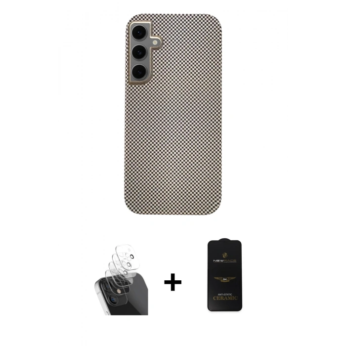 MARSİLYAN™- Galaxy S24 Kılıf Eksen Prime - Siyah 6D Antistatik Mat Seramik Hayalet Nano Ekran Koruyucu + Kamera Lens Koruma Cam - SF