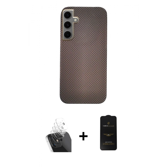 MARSİLYAN™- Galaxy S24 Kılıf Eksen Prime - Siyah 6D Antistatik Mat Seramik Hayalet Nano Ekran Koruyucu + Kamera Lens Koruma Cam - SF