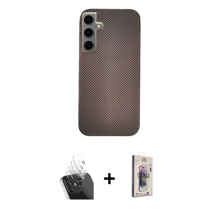 MARSİLYAN™- Galaxy S24 Kılıf Eksen Prime - Siyah Bilvis 3D Cam Ekran Koruyucu + Kamera Lens Koruma Cam - SF