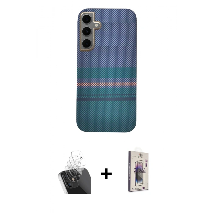 MARSİLYAN™- Galaxy S24 Kılıf Eksen Prime - Siyah Bilvis 3D Cam Ekran Koruyucu + Kamera Lens Koruma Cam - SF