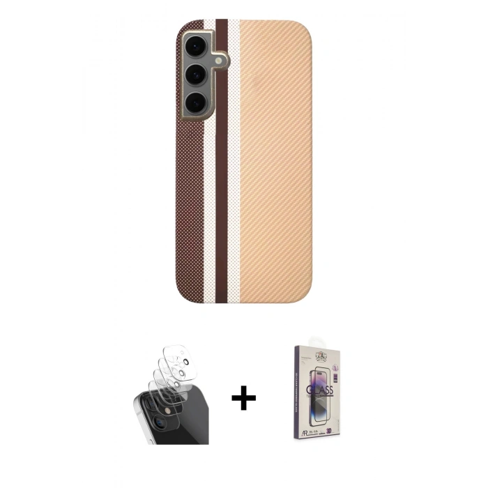 MARSİLYAN™- Galaxy S24 Kılıf Eksen Prime - Siyah Bilvis 3D Cam Ekran Koruyucu + Kamera Lens Koruma Cam - SF