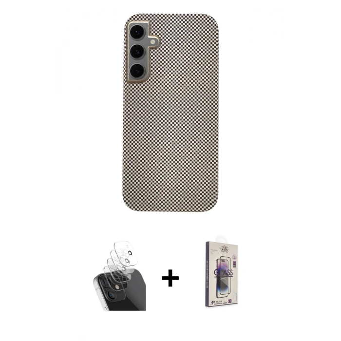 MARSİLYAN™- Galaxy S24 Kılıf Eksen Prime - Siyah Bilvis 3D Cam Ekran Koruyucu + Kamera Lens Koruma Cam - SF