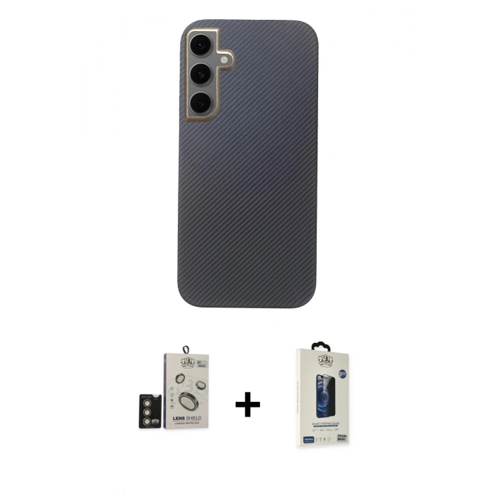 MARSİLYAN™- Galaxy S24 Kılıf Eksen Prime - Siyah Bilvis Hayalet Cam Ekran Koruyucu + Bilvis Titan Kamera Lens - GD