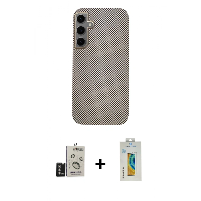 MARSİLYAN™- Galaxy S24 Kılıf Eksen Prime - Siyah Polymer Nano Ekran Koruyucu + Bilvis Titan Kamera Lens - DNMR