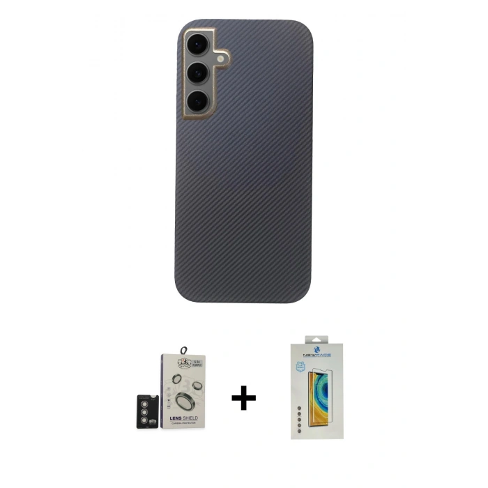 MARSİLYAN™- Galaxy S24 Kılıf Eksen Prime - Siyah Polymer Nano Ekran Koruyucu + Bilvis Titan Kamera Lens - DNMR