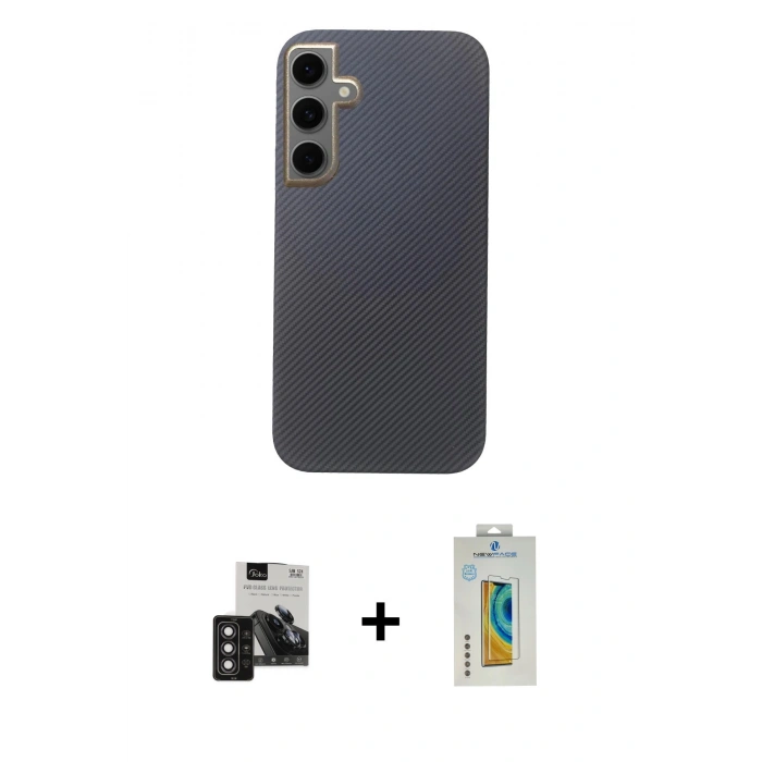 MARSİLYAN™- Galaxy S24 Kılıf Eksen Prime - Siyah Polymer Nano Ekran Koruyucu + PVD Metal Kamera Lens - DNMR