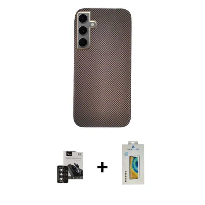 MARSİLYAN™- Galaxy S24 Kılıf Eksen Prime - Siyah Polymer Nano Ekran Koruyucu + PVD Metal Kamera Lens - DNMR
