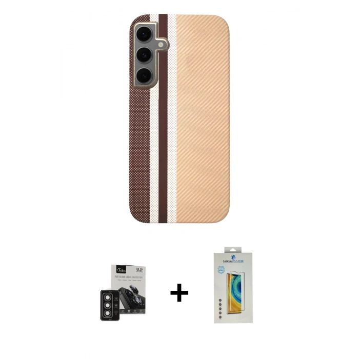 MARSİLYAN™- Galaxy S24 Kılıf Eksen Prime - Siyah Polymer Nano Ekran Koruyucu + PVD Metal Kamera Lens - DNMR