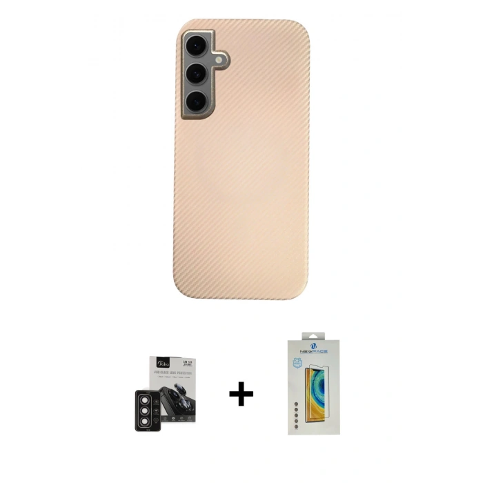 MARSİLYAN™- Galaxy S24 Kılıf Eksen Prime - Siyah Polymer Nano Ekran Koruyucu + PVD Metal Kamera Lens - DNMR