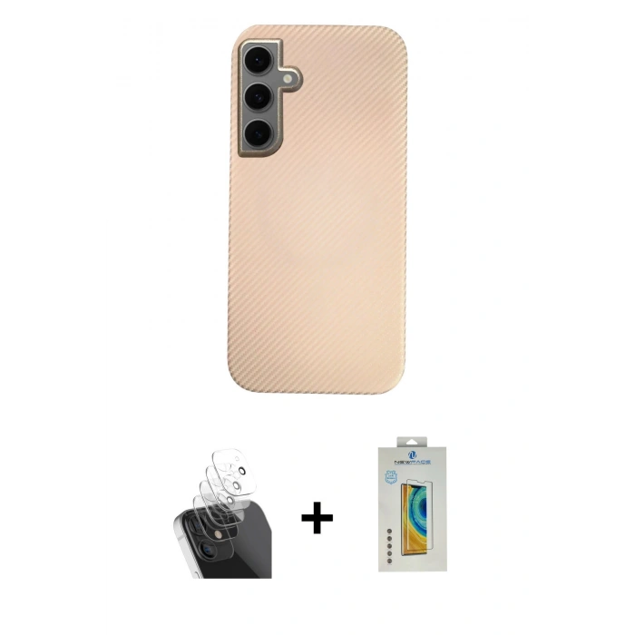 MARSİLYAN™- Galaxy S24 Kılıf Eksen Prime - Siyah Polymer Nano Ekran Koruyucu + Kamera Lens Koruma Cam - SF