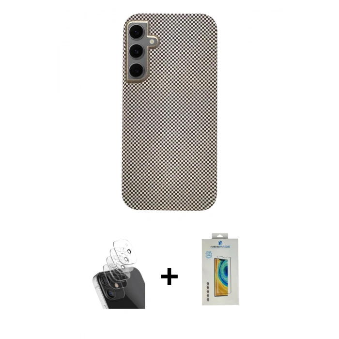 MARSİLYAN™- Galaxy S24 Kılıf Eksen Prime - Siyah Polymer Nano Ekran Koruyucu + Kamera Lens Koruma Cam - SF