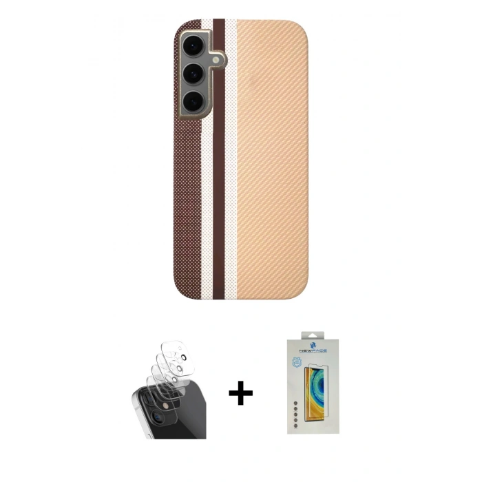 MARSİLYAN™- Galaxy S24 Kılıf Eksen Prime - Siyah Polymer Nano Ekran Koruyucu + Kamera Lens Koruma Cam - SF