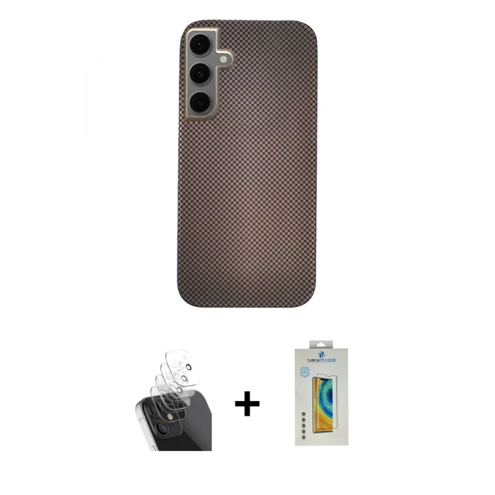 MARSİLYAN™- Galaxy S24 Kılıf Eksen Prime - Siyah Polymer Nano Ekran Koruyucu + Kamera Lens Koruma Cam - SF