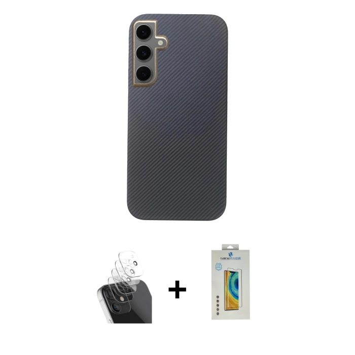 MARSİLYAN™- Galaxy S24 Kılıf Eksen Prime - Siyah Polymer Nano Ekran Koruyucu + Kamera Lens Koruma Cam - SF