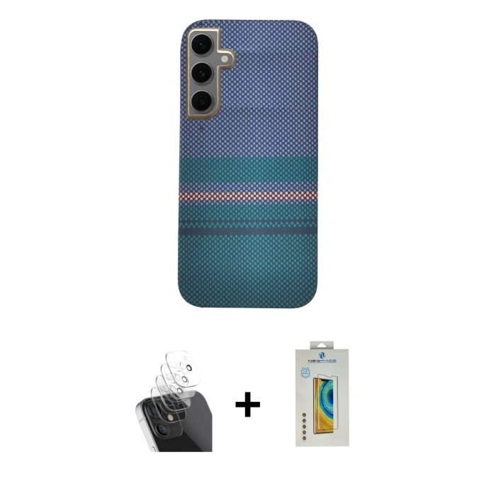 MARSİLYAN™- Galaxy S24 Kılıf Eksen Prime - Siyah Polymer Nano Ekran Koruyucu + Kamera Lens Koruma Cam - SF