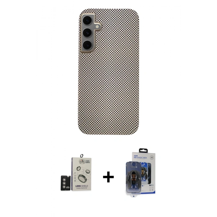 MARSİLYAN™- Galaxy S24 Kılıf Eksen Prime - Siyah Vanessa Magic Cam + Bilvis Titan Kamera Lens - DNMR