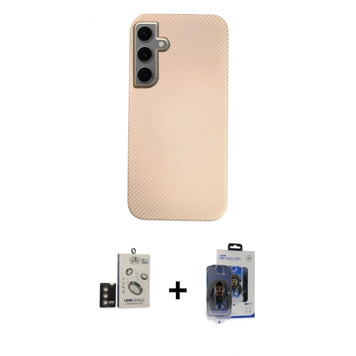 MARSİLYAN™- Galaxy S24 Kılıf Eksen Prime - Siyah Vanessa Magic Cam + Gold Bilvis Titan Kamera Lens