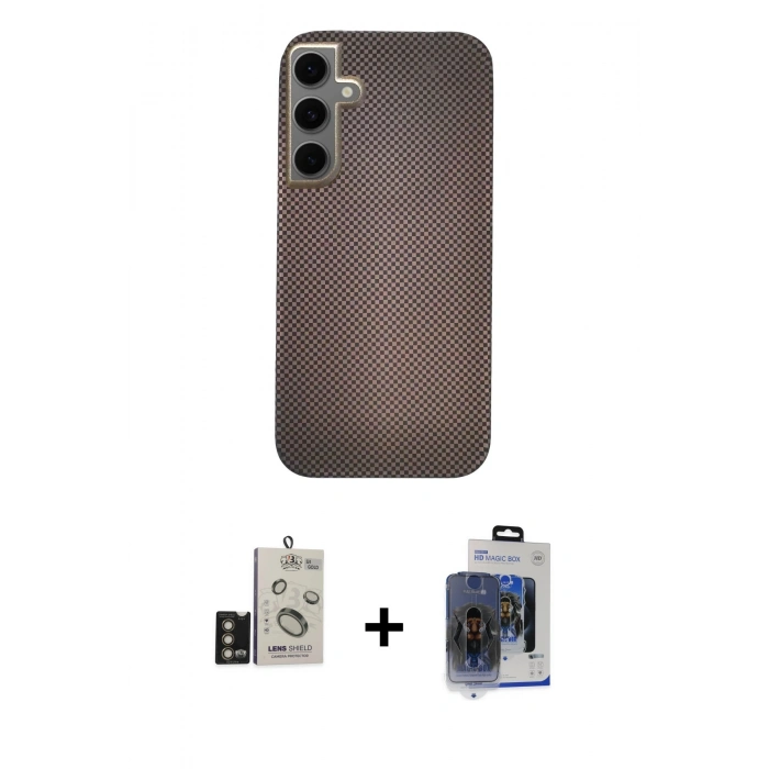 MARSİLYAN™- Galaxy S24 Kılıf Eksen Prime - Siyah Vanessa Magic Cam + Gold Bilvis Titan Kamera Lens