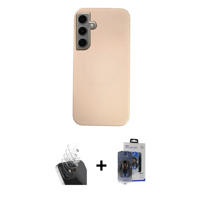 MARSİLYAN™- Galaxy S24 Kılıf Eksen Prime - Siyah Vanessa Magic Cam + Kamera Lens Koruma Cam - SF