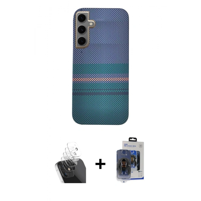 MARSİLYAN™- Galaxy S24 Kılıf Eksen Prime - Siyah Vanessa Magic Cam + Kamera Lens Koruma Cam - SF