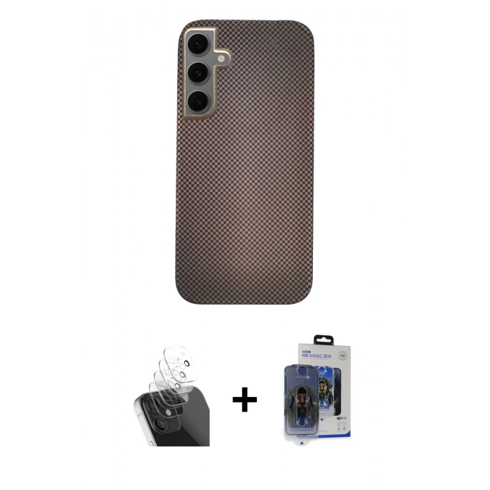 MARSİLYAN™- Galaxy S24 Kılıf Eksen Prime - Siyah Vanessa Magic Cam + Kamera Lens Koruma Cam - SF