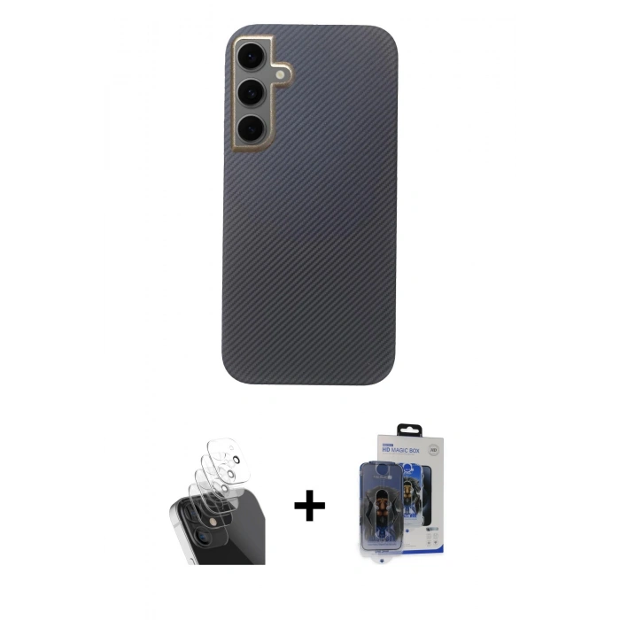 MARSİLYAN™- Galaxy S24 Kılıf Eksen Prime - Siyah Vanessa Magic Cam + Kamera Lens Koruma Cam - SF