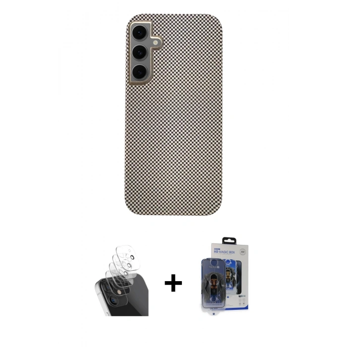MARSİLYAN™- Galaxy S24 Kılıf Eksen Prime - Siyah Vanessa Magic Cam + Kamera Lens Koruma Cam - SF