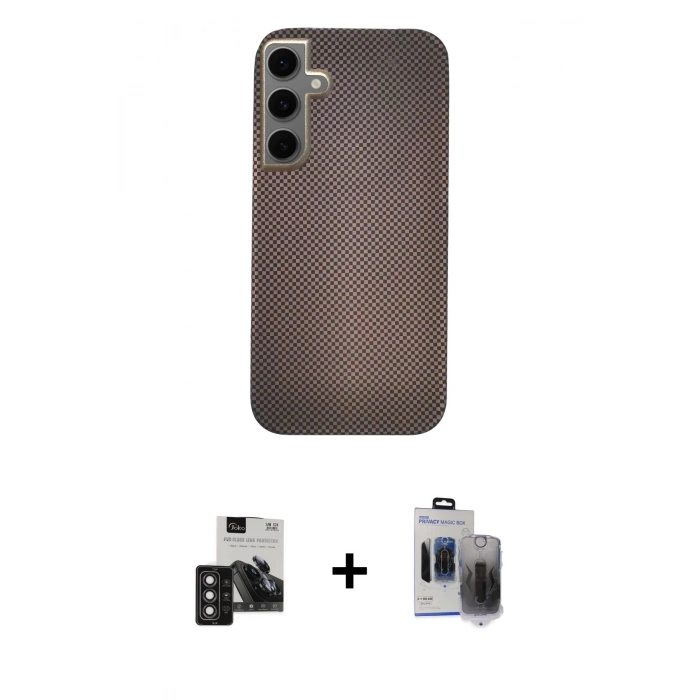 MARSİLYAN™- Galaxy S24 Kılıf Eksen Prime - Siyah Vanessa Magic Hayalet Cam + PVD Metal Kamera Lens - DNMR
