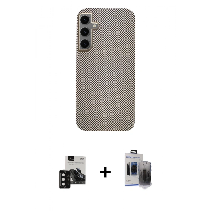 MARSİLYAN™- Galaxy S24 Kılıf Eksen Prime - Siyah Vanessa Magic Hayalet Cam + PVD Metal Kamera Lens - SH