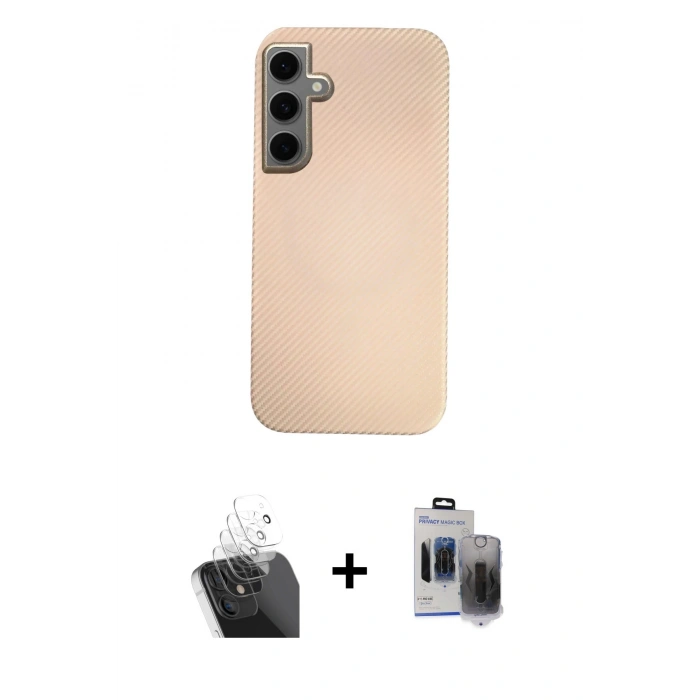 MARSİLYAN™- Galaxy S24 Kılıf Eksen Prime - Siyah Vanessa Magic Hayalet Cam + Şeffaf Kamera Lens Koruma Cam