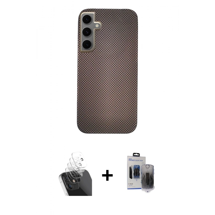 MARSİLYAN™- Galaxy S24 Kılıf Eksen Prime - Siyah Vanessa Magic Hayalet Cam + Şeffaf Kamera Lens Koruma Cam