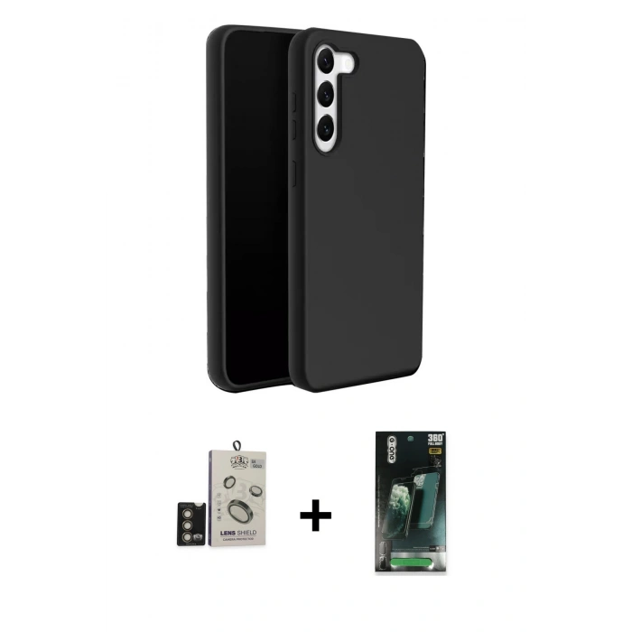 MARSİLYAN™- Galaxy S24 Kılıf Kozmos Yansıma Özel Seri - Siyah 360 Mat Full Body Arka Koruyucu + Bilvis Titan Kamera Lens - GD