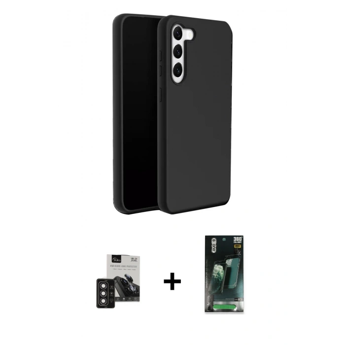 MARSİLYAN™- Galaxy S24 Kılıf Kozmos Yansıma Özel Seri - Siyah 360 Mat Full Body Arka Koruyucu + PVD Metal Kamera Lens - DNMR