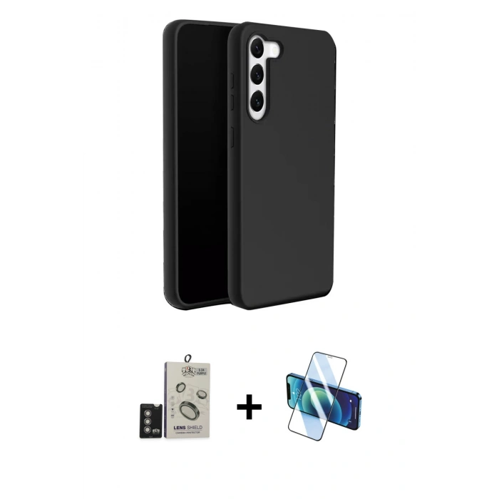 MARSİLYAN™- Galaxy S24 Kılıf Kozmos Yansıma Özel Seri - Siyah 3D Antistatik Cam Ekran Koruyucu + Bilvis Titan Kamera Lens - DNMR