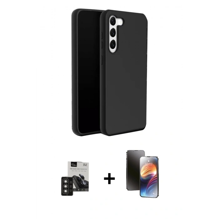 MARSİLYAN™- Galaxy S24 Kılıf Kozmos Yansıma Özel Seri - Siyah 3D Antistatik Mat Seramik Nano Ekran Koruyucu + PVD Metal Kamera Lens - TNGI