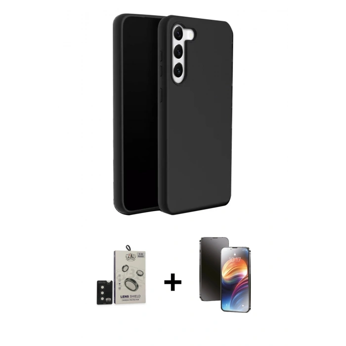 MARSİLYAN™- Galaxy S24 Kılıf Kozmos Yansıma Özel Seri - Siyah 3D Antistatik Mat Seramik Nano Ekran Koruyucu + Bilvis Titan Kamera Lens - SH