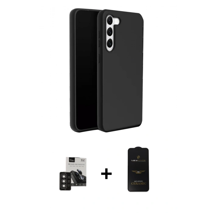MARSİLYAN™- Galaxy S24 Kılıf Kozmos Yansıma Özel Seri - Siyah 6D Antistatik Mat Seramik Hayalet Nano Ekran Koruyucu + PVD Metal Kamera Lens - TNGI