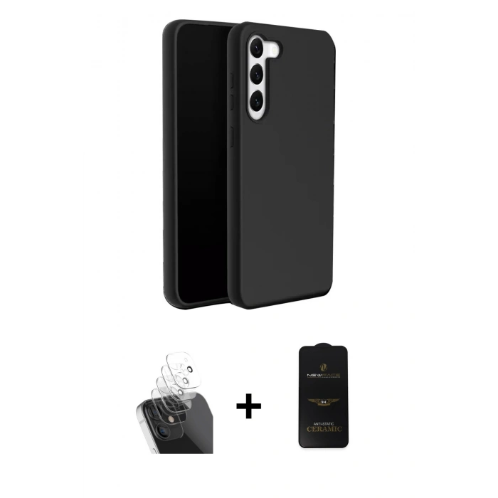 MARSİLYAN™- Galaxy S24 Kılıf Kozmos Yansıma Özel Seri - Siyah 6D Antistatik Mat Seramik Hayalet Nano Ekran Koruyucu + Kamera Lens Koruma Cam - SF