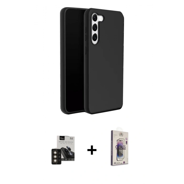 MARSİLYAN™- Galaxy S24 Kılıf Kozmos Yansıma Özel Seri - Siyah Bilvis 3D Cam Ekran Koruyucu + PVD Metal Kamera Lens - GD