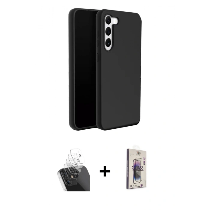 MARSİLYAN™- Galaxy S24 Kılıf Kozmos Yansıma Özel Seri - Siyah Bilvis 3D Cam Ekran Koruyucu + Kamera Lens Koruma Cam - SF