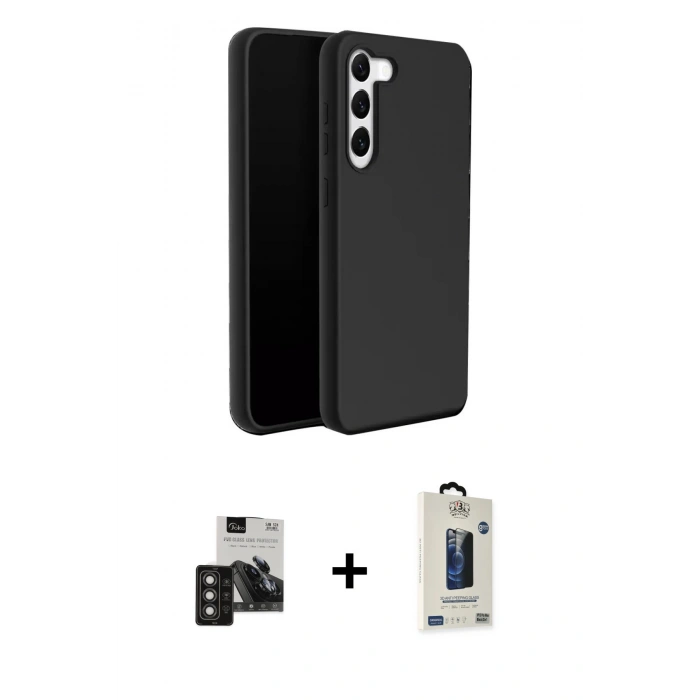 MARSİLYAN™- Galaxy S24 Kılıf Kozmos Yansıma Özel Seri - Siyah Bilvis Hayalet Cam Ekran Koruyucu + PVD Metal Kamera Lens - TNGI