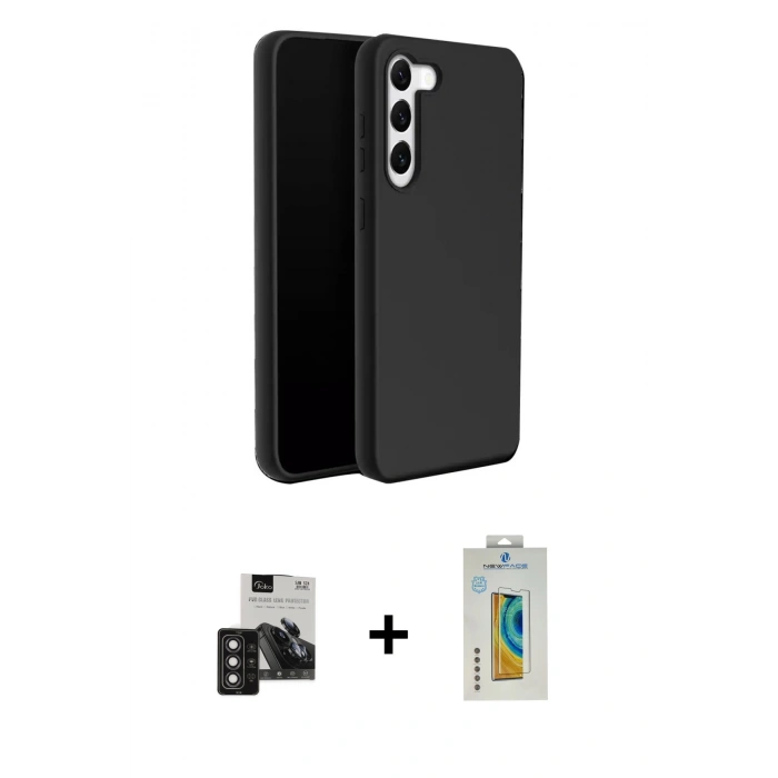 MARSİLYAN™- Galaxy S24 Kılıf Kozmos Yansıma Özel Seri - Siyah Polymer Nano Ekran Koruyucu + Derin Mor PVD Metal Kamera Lens