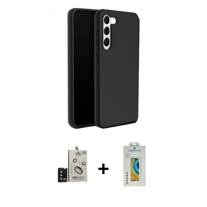 MARSİLYAN™- Galaxy S24 Kılıf Kozmos Yansıma Özel Seri - Siyah Polymer Nano Ekran Koruyucu + Siyah Bilvis Titan Kamera Lens