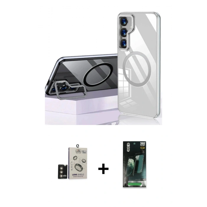 MARSİLYAN™- Galaxy S24 Kılıf Nova Doku - Şeffaf 360 Full Body Arka Koruyucu + Gold Bilvis Titan Kamera Lens