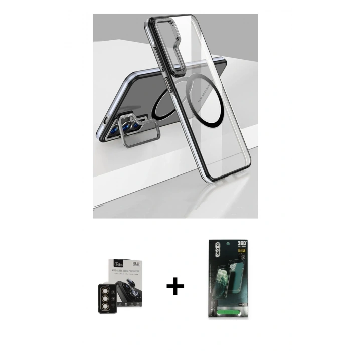 MARSİLYAN™- Galaxy S24 Kılıf Nova Doku - Şeffaf 360 Full Body Arka Koruyucu + PVD Metal Kamera Lens - GD