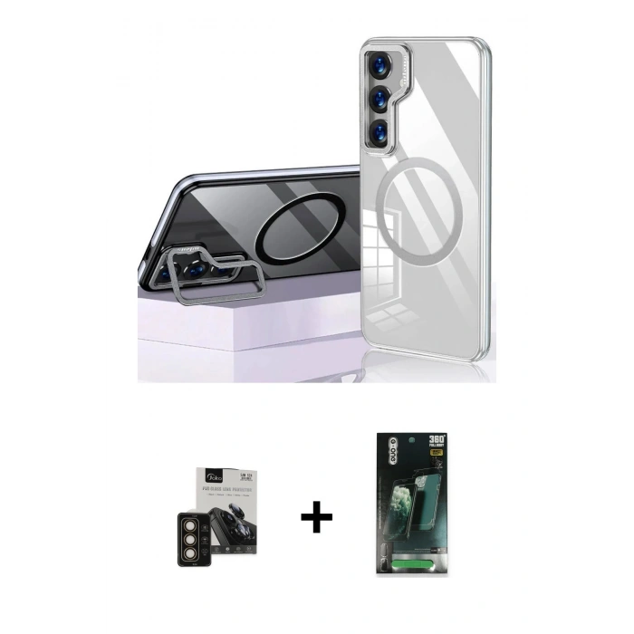 MARSİLYAN™- Galaxy S24 Kılıf Nova Doku - Şeffaf 360 Full Body Arka Koruyucu + PVD Metal Kamera Lens - GD